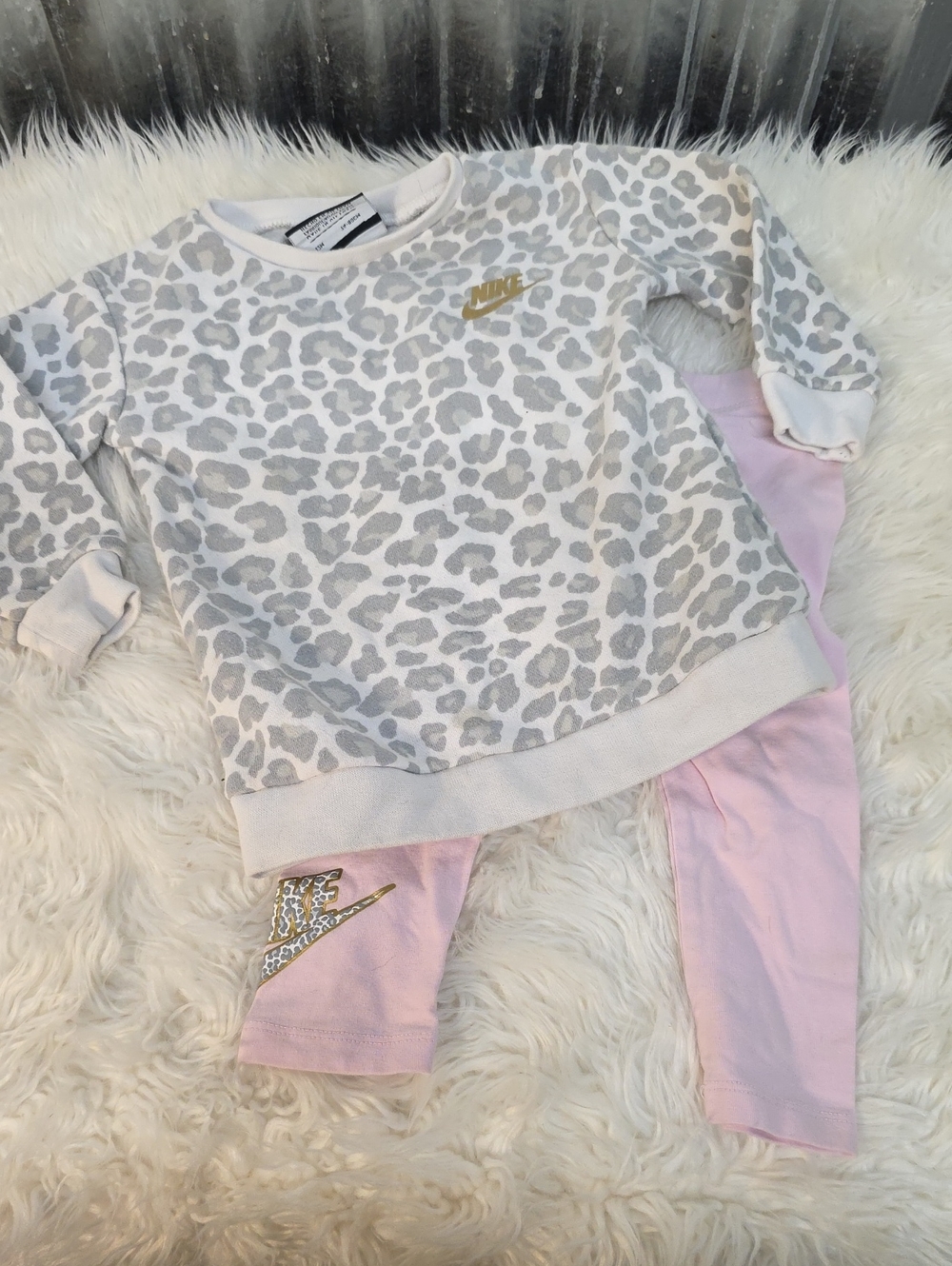 Nike Pink and Light Gray Leopard Print Kids Sweatsuit